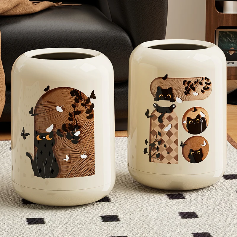 2025 new cylindrical trash can household large-capacity living room bedroom antique high-value office wastebasket
