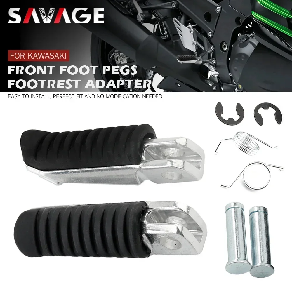 Front Footrest Foot Pegs For KAWASAKI ZZR 600 1200 ZRX 400 1100 GPZ900R ZR250 ZR7 ER6F ER6N ER4N Motorcycle Rubber Pedal Pads