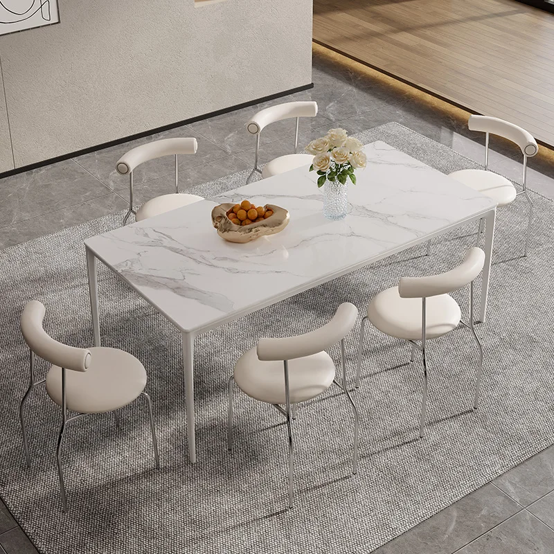 The product can be customized. The combination of minimalist rock board dining table and chair for small household