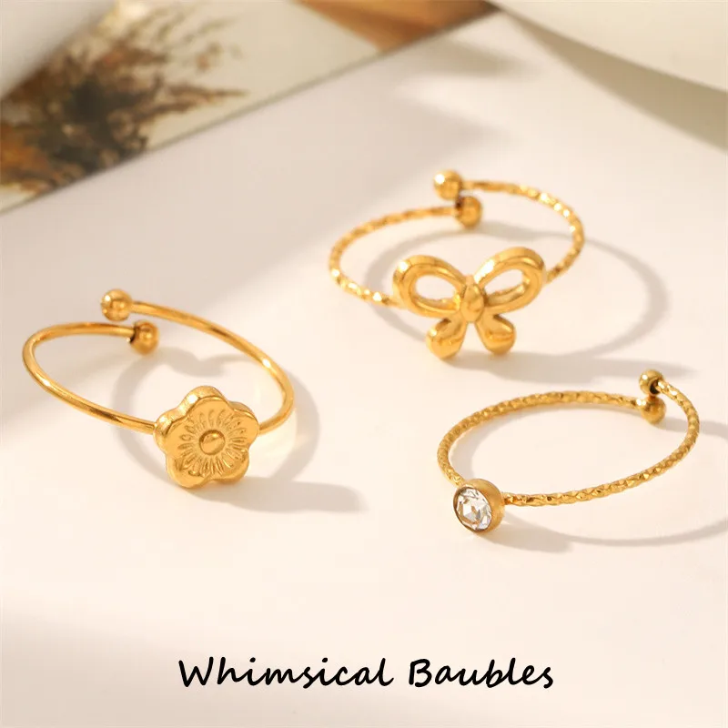 

Flowers Butterfly Round Diamonds 3pcs Set Stainless Steel Ring Sets Uniquely Designed Trendy Charm Jewelry for Women Gift