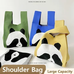 Panda Handbag, Knitted Wool Bucket Bag