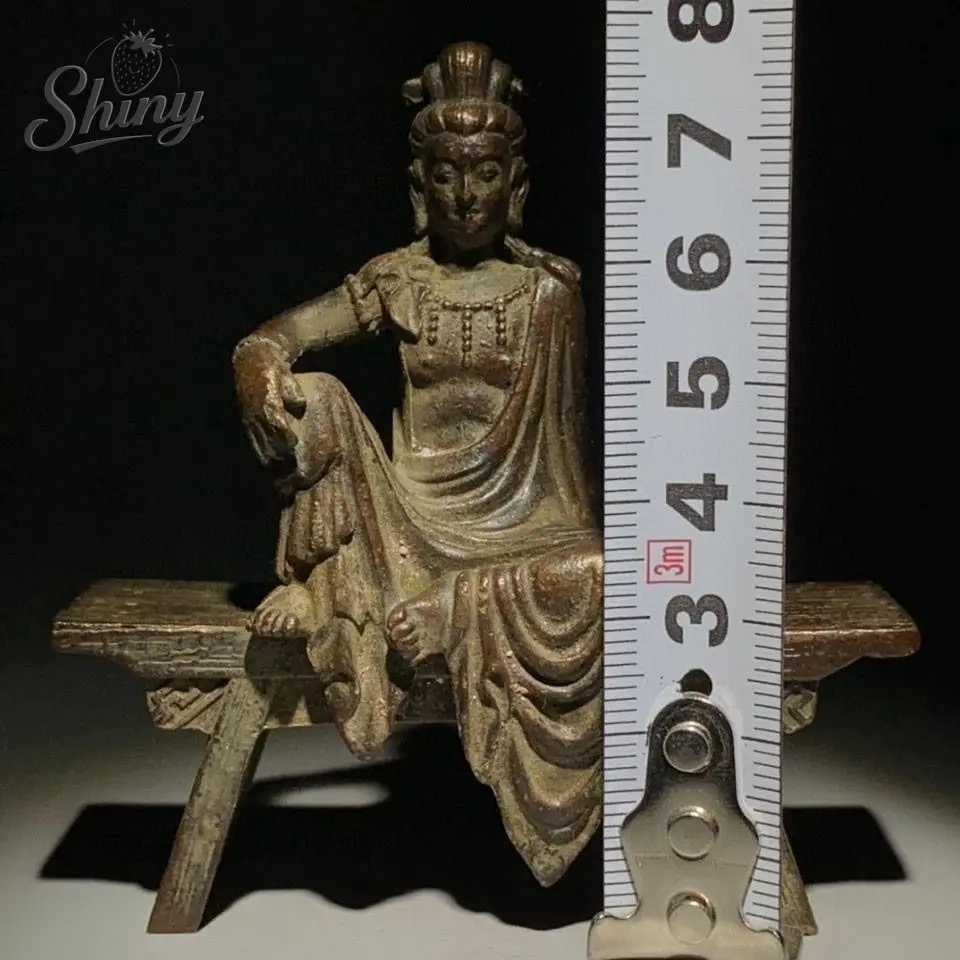 Avalokiteśvara Guanyin Bodhisattva Statue Antique Bench Devotional Object Divine Image Bronze