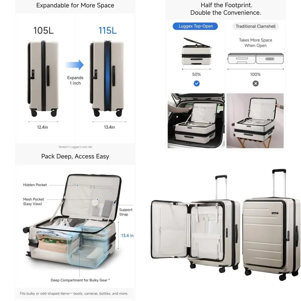 

Expandable 28 Inch Polycarbonate Spinner Suitcase with TSA Lock, Beige