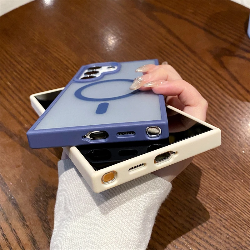 Magsafe Magnetische Draadloze Lading Case Voor Samsung Galaxy S25 S24 S23 S22 S21 Ultra Plus Matte Schokbestendig Clear Hard Cover