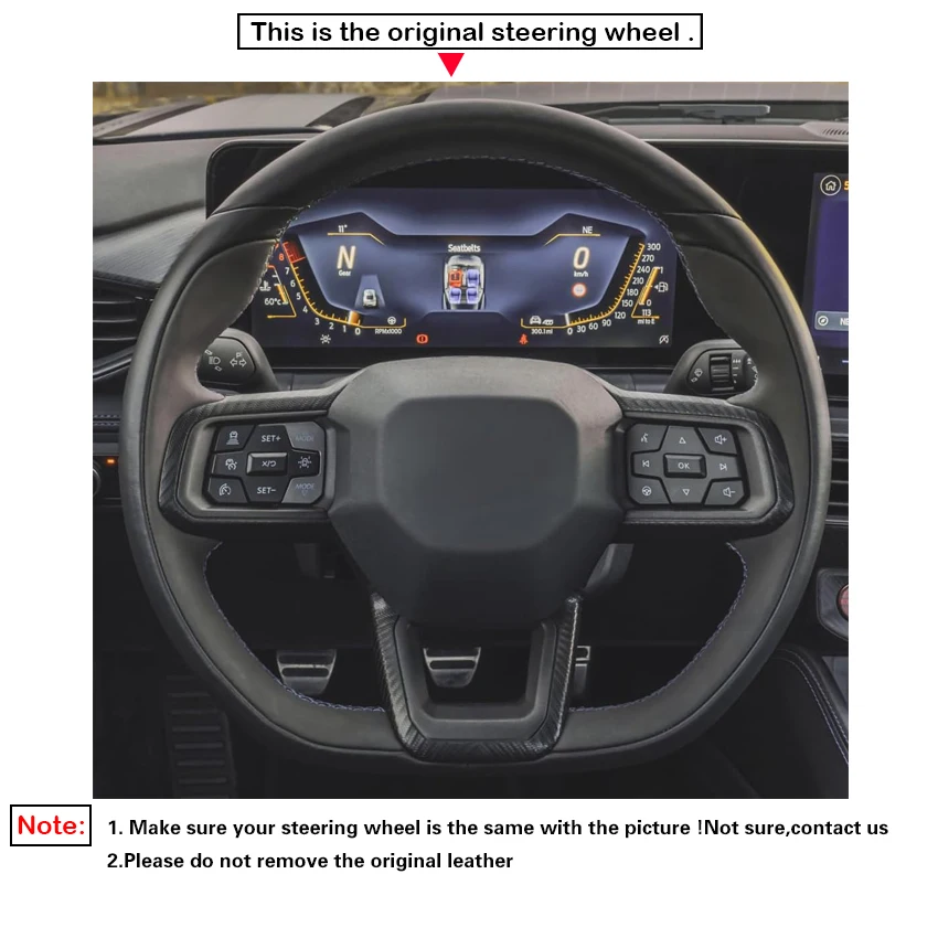 Black Faux Leather Car Steering Wheel Cover For Ford Mustang Ecoboost S650 Dark Horse 2024 2025