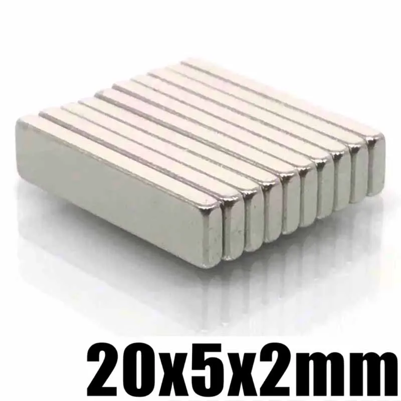 20x5x2mm 10/20/50/100//200/500/1000pcs Super Powerful Square Block N35 NdFeB Neodymium Magnet Imanes Permanent Magnetic 20*5*2