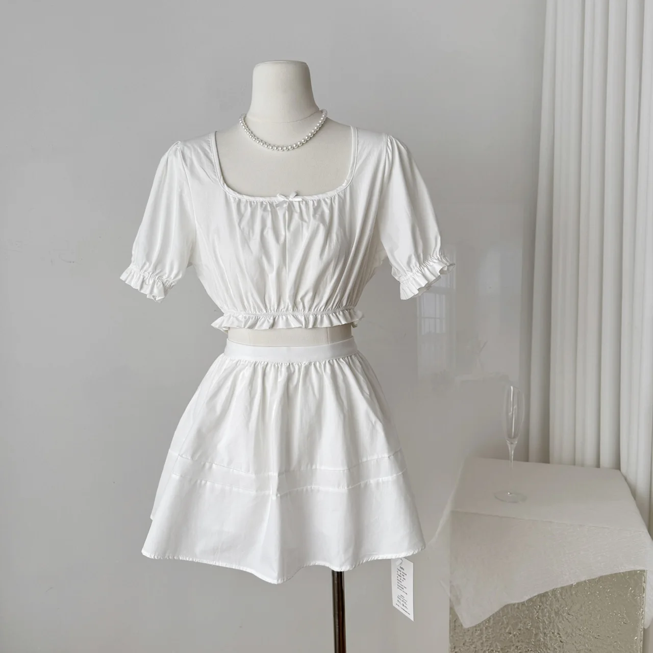 

Summer Women Mori Girl Idols Shoujo Gyaru Coquette Sweet 2000s Outfits 2 Piece Set Short Sleeve Crop Shirt + Mini Skirt