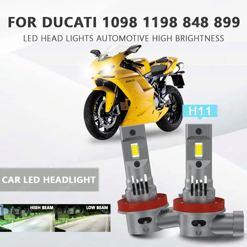 2Pcs Canbus H11 Motorcycle LED Headlight High/Low Bulbs Kit For Ducati 1098 1198 848 899 EVO 1199 Panigale R S White