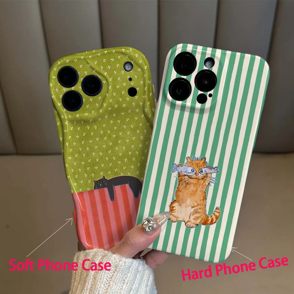 Cat stripe pattern For Apple iPhone 17 16e 16 15 14 13 12 11 X Air Pro Max Plus Mini Soft Hard Phone Case