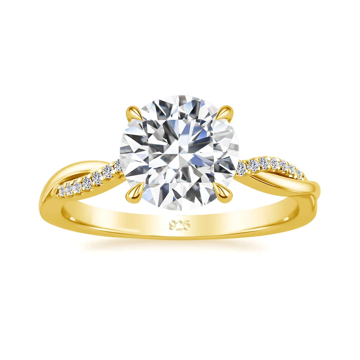 Zertifizierter runder Moissanit-Ehering für Damen aus massivem 925er Sterlingsilber, brillanter Verlobungsring, Brautschmuck-Set – Detail 11