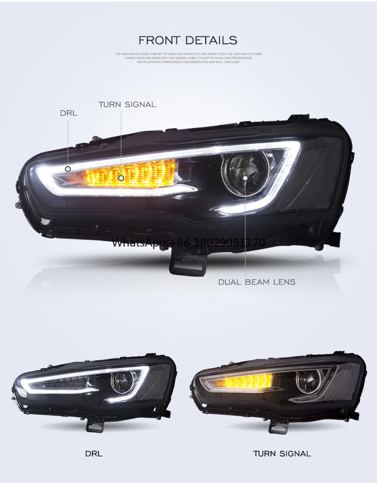 Headlights LED Sequential Turn Signal & Demon Eyes Headlamp 2008-2017 For Mitsubishi Galant/Lancer Audi A5 Style Auto Part