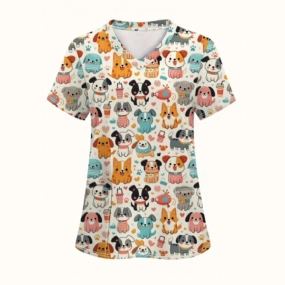 Clinical เครื่องแบบผู้หญิงแมวน่ารักการ์ตูนพิมพ์แฟชั่น Vet กับกระเป๋าพยาบาลฤดูร้อนแขนสั้นเครื่องแบบผ่าตัดผู้หญิง