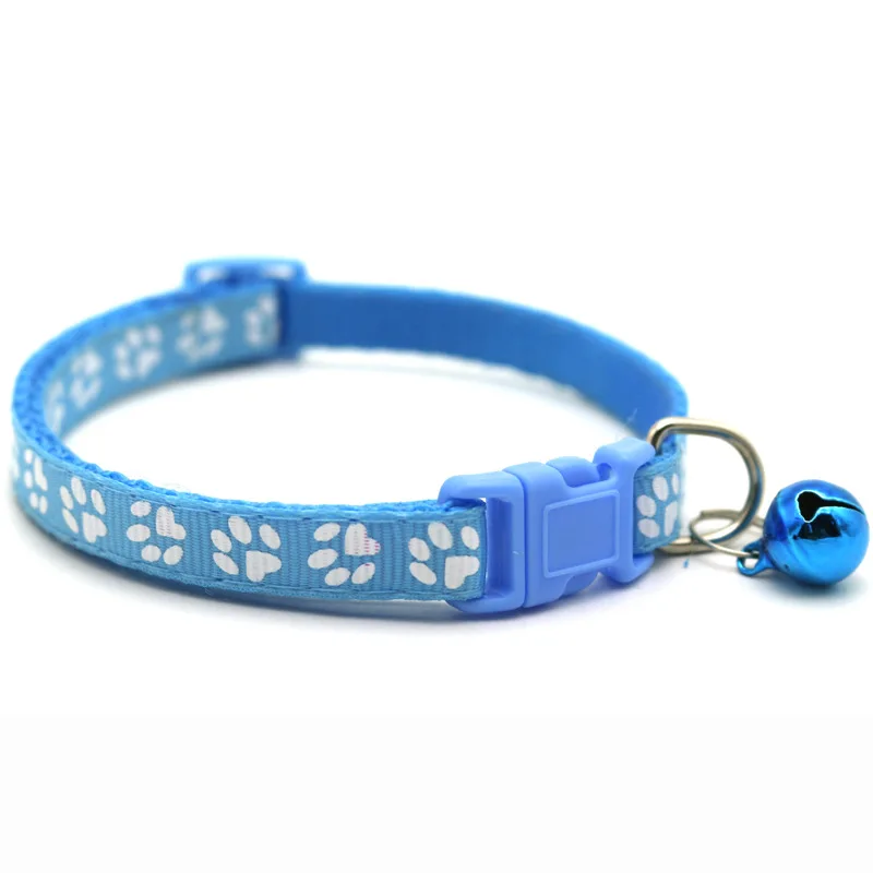 12 Colors Breakaway Cat Dog Collar Necklace With Bell Pet Cat Footprint Paw Print Collar Safety Adjustable Cat Accessories