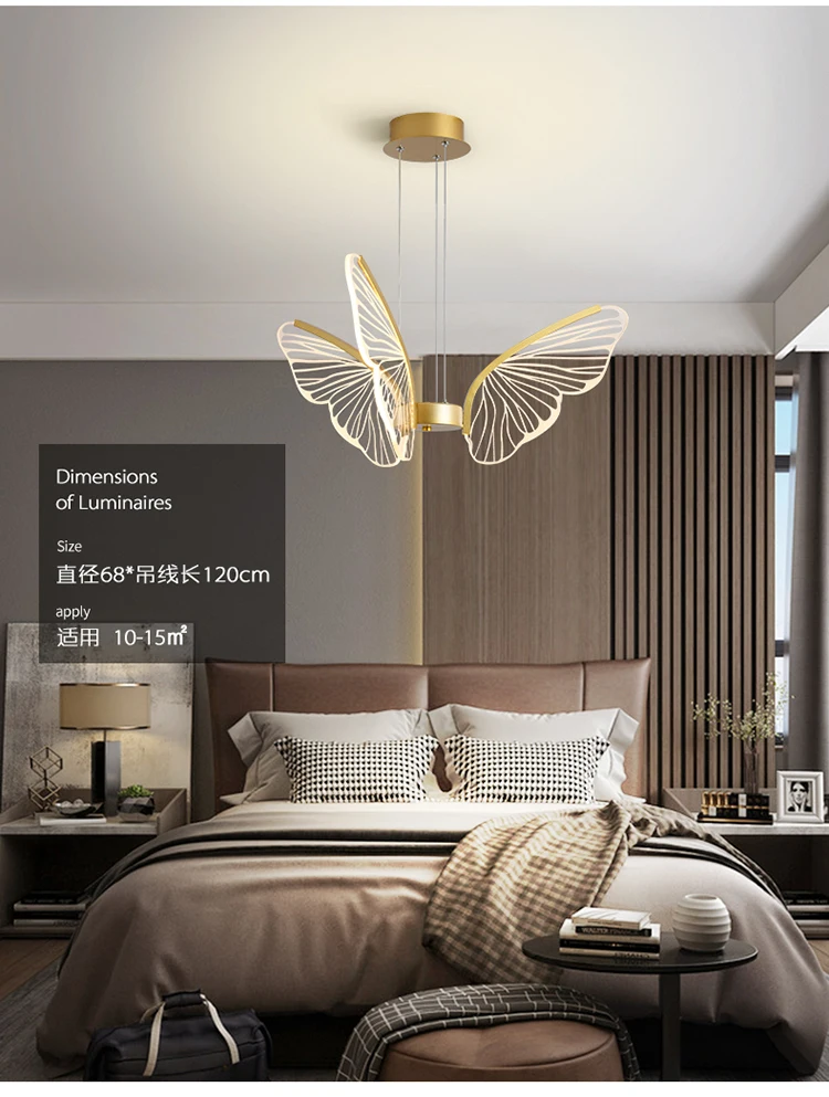 PMMA Butterfly Pendant Lamps LED Modern Hanging Pendant Lights Fixture Acrylic Luxury Dining Room Bedroom Kitchen Luminaria