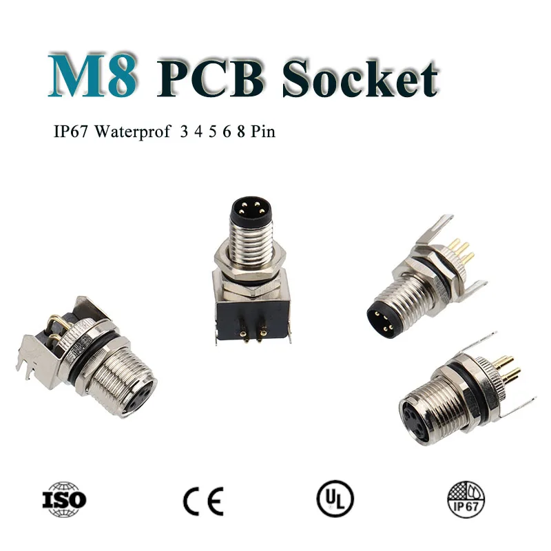 

Waterproof M8 3 4 5 6 8 Pin PCB Panel Socket Welded IP68 Aviation Plug Industrial Grade Metal M8 Male Female Panel Connector