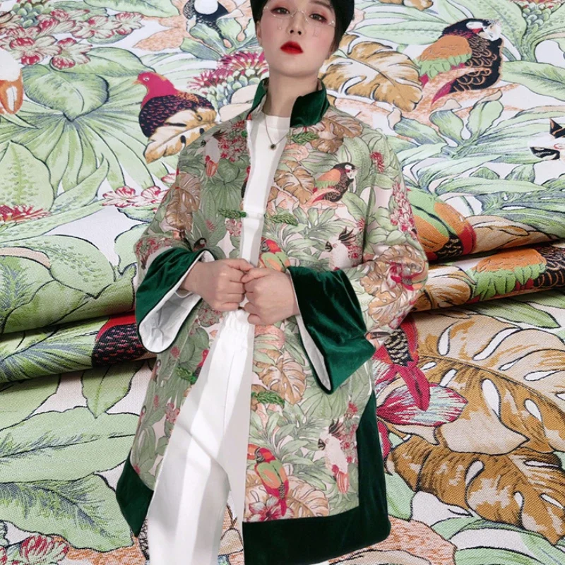 Jacquard Brocade Fabric Yarn-dyed Parrot Figure High-definition Tang Suit Cheongsam Wind Clothes Cloth by the Yard