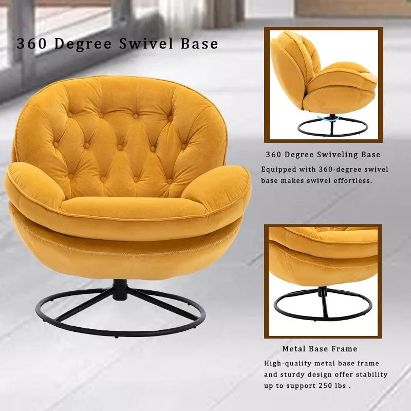 Velvet Swivel Accent Chair with Ottoman Set, Modern Lounge Chair with Footrest, Comfy Armchair with 360 Degree