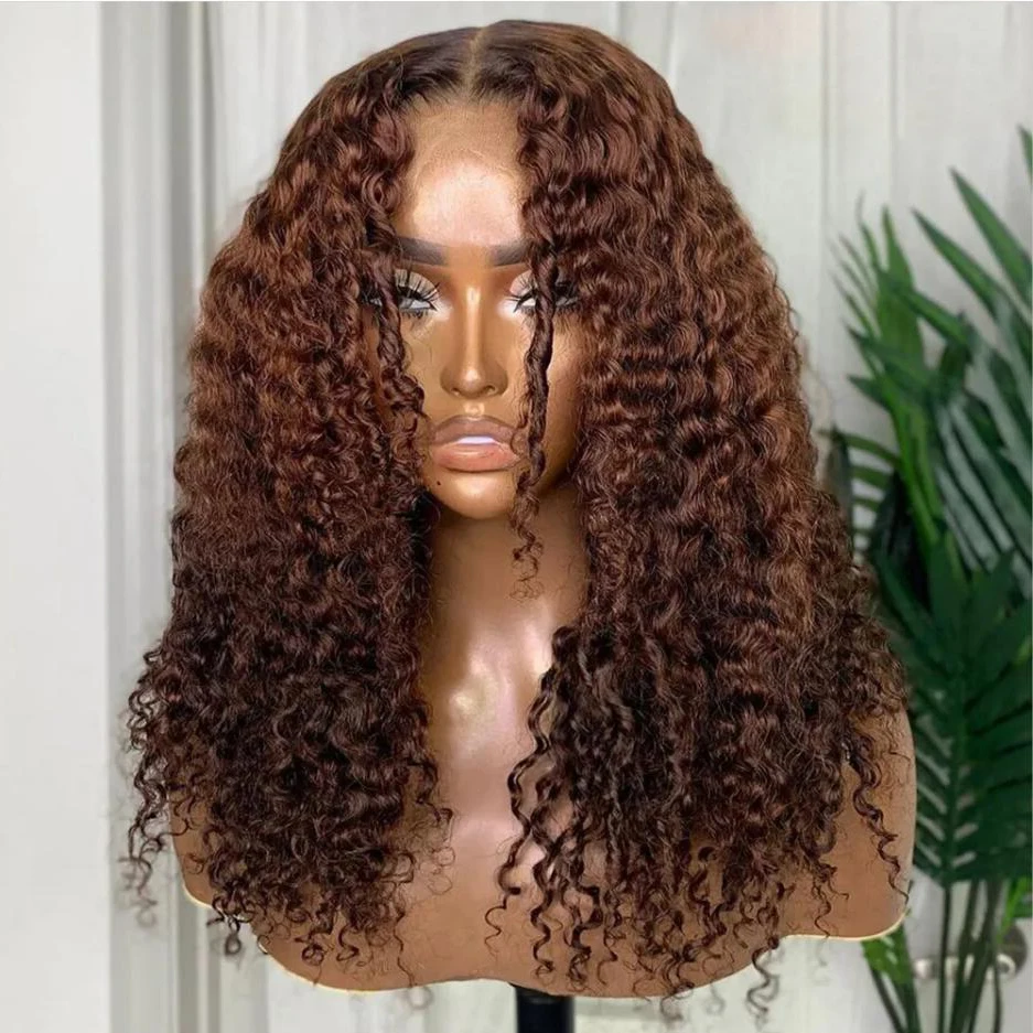 180 Dichte blonde braune verworrene lockige Spitze Front Perücke für Frauen 26 "Babyhair vor gezupft hitze beständig leimlos synthetisch täglich