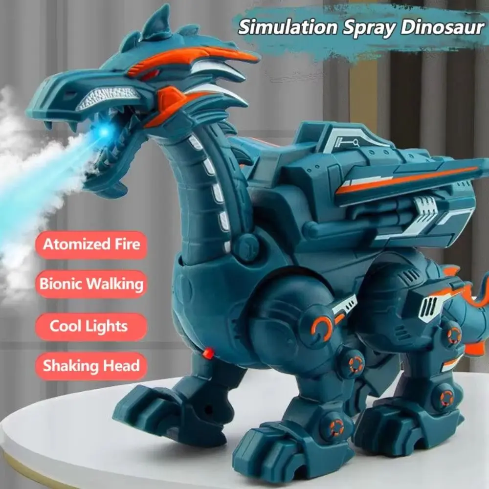 Cool Light Mechanical Dinosaur Water Spray Function Simulation Fire Water Spray Toy Electric Powered Electric Puzzle Model