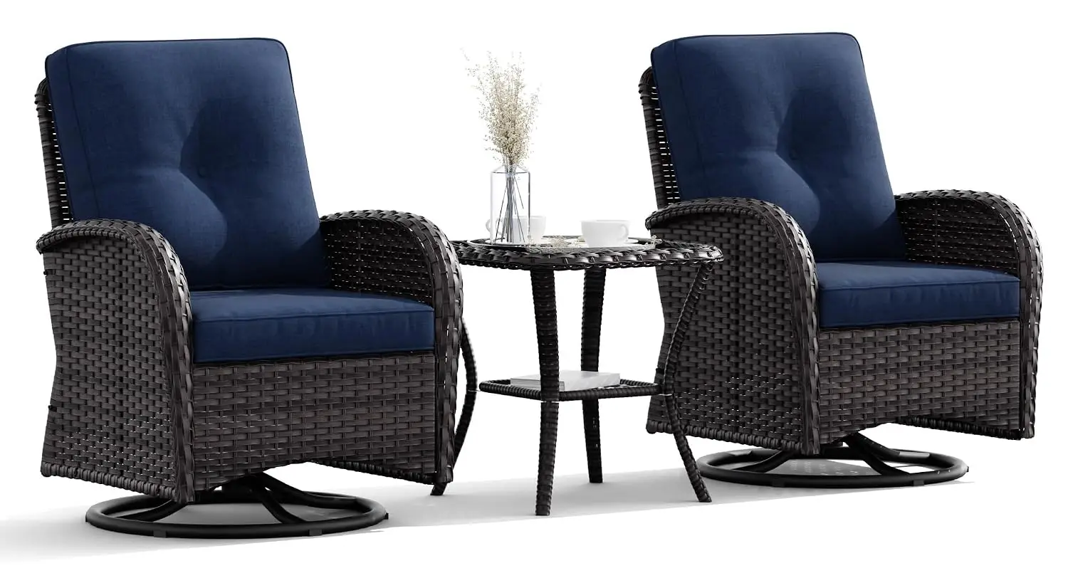 Patio Swivel Rocker Wicker Chair Set 2 with Side Table 3 Piece Furniture for Porch Deck, Customized