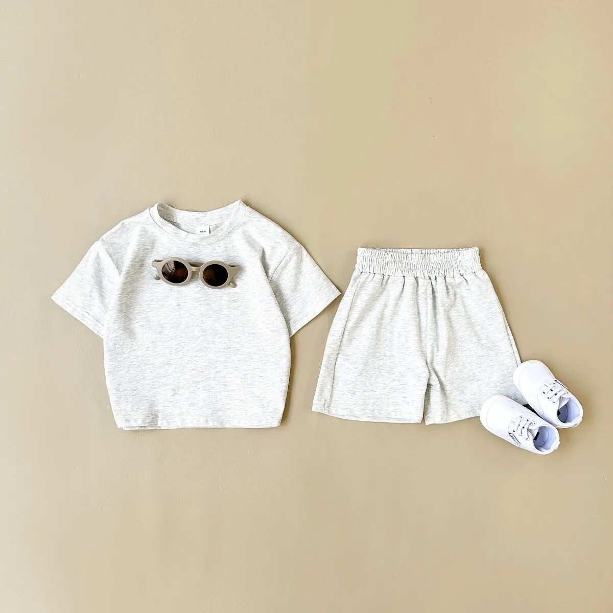 2024 Toddler Baby Summer Casual Clothes Sets Solid Short Sleeve T-shirt Tops Short Pants Boys Girls Clothes 2Pcs Set Clothes