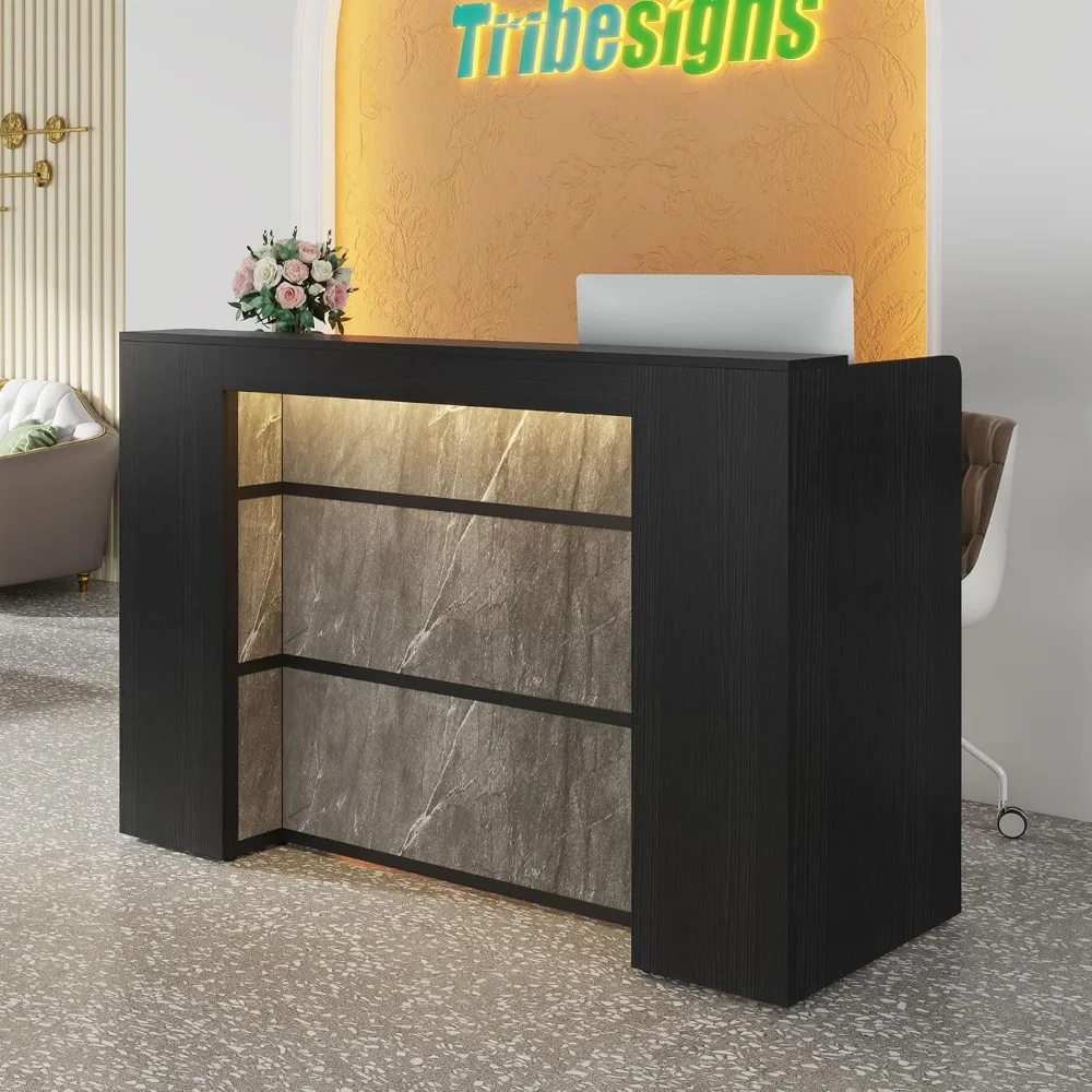 LED-Illuminated 63 Modern Reception Desk for Lobbies, Salons, Retail Spaces, and Professional Waiting Areas