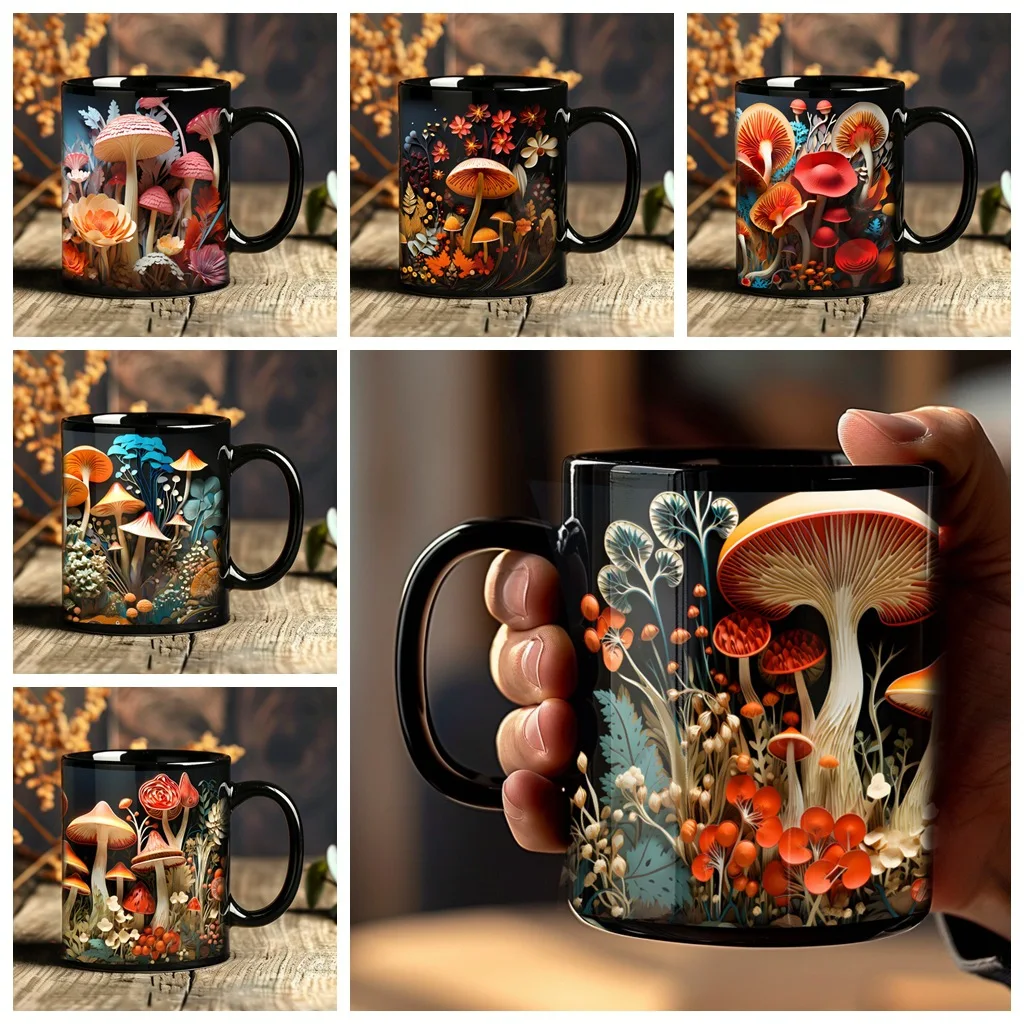 New products in April 3D magic mushroom pattern, black creative coffee water cup, office water cup