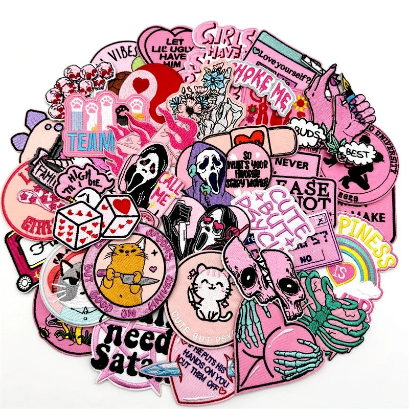 40 teile/los PUNK Verschiedene Stickerei Patches Applikation für Kleidung Eisen auf Patches DIY Dekoration Streifen Aufkleber Jean Jacke – Detail 6