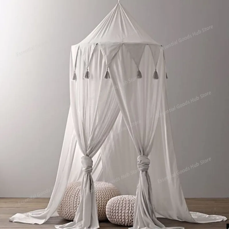 

New 60cm Chiffon Triangle Flag Tassel 3-Door Mosquito Net Dome Bed Canopy Kids Room Tent Bed Curtain