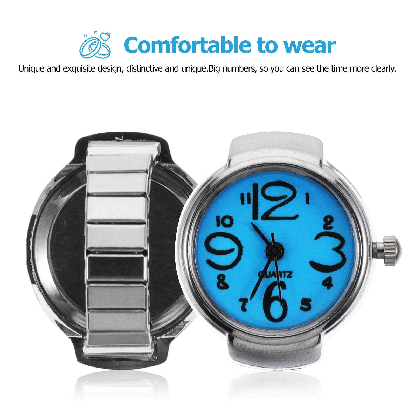 2Pcs Stylish Ring Watches for Couples Unique Design Bright Daily Look Multi Occasions Gift Sending Blue Ring Watch