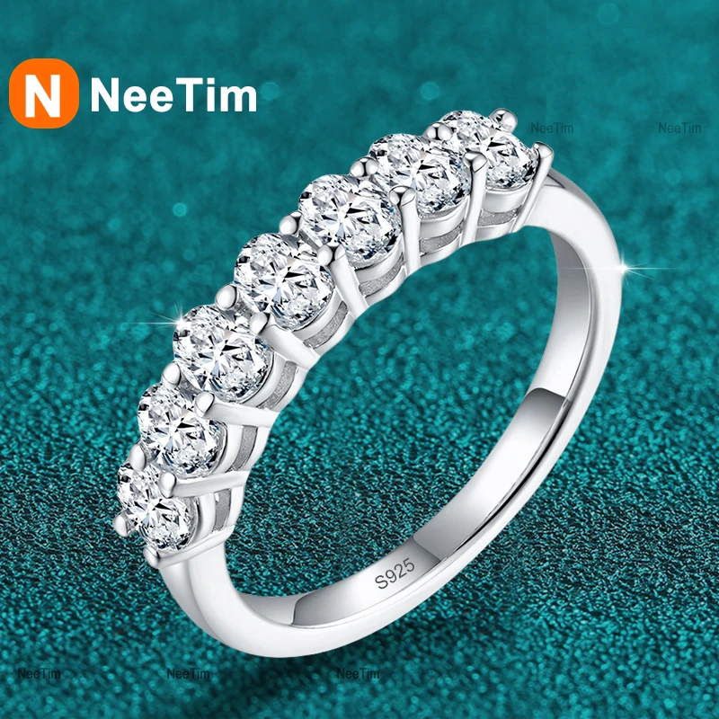 NeeTim All 0.3ct Oval Cut Moissanite Ring for Women Sparkling Wedding Eternity Bands Sterling Silver 925 Rings Fine Jewelry