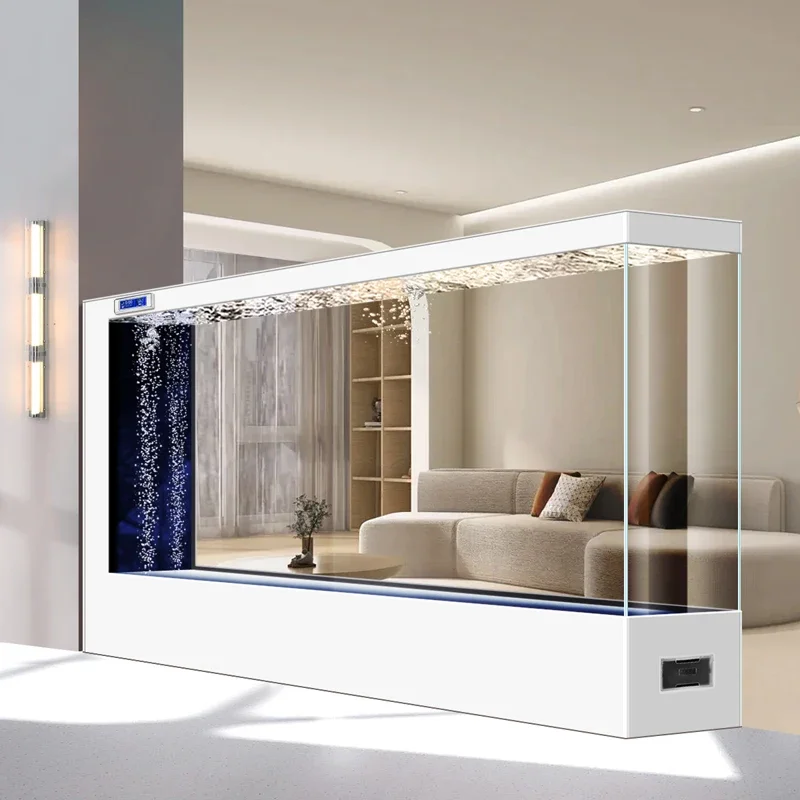 

Large floor-to-ceiling fish tank living room entrance screen partition company hotel ultra-white glass aquarium
