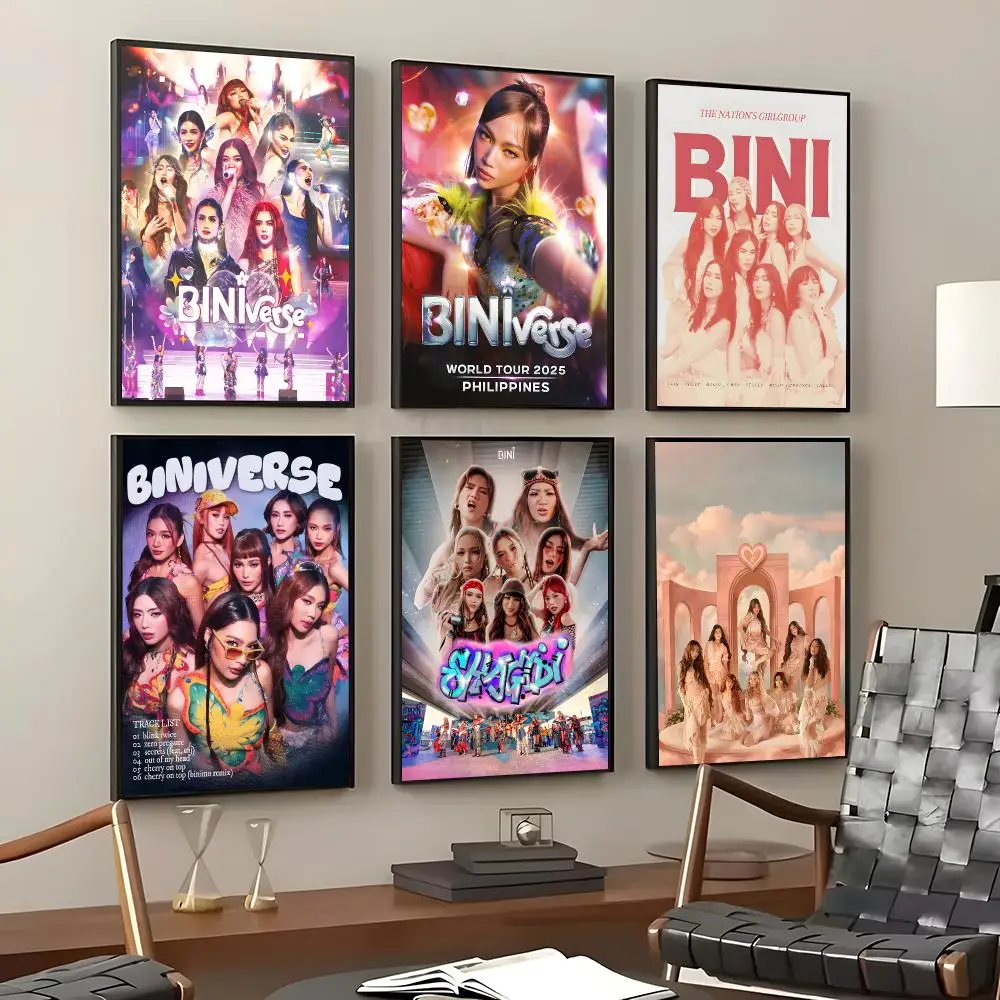 P-pop Group BINI Poster Self-Adhesive Waterproof Wall Stickers, Coffee Bar Home Wall Decor