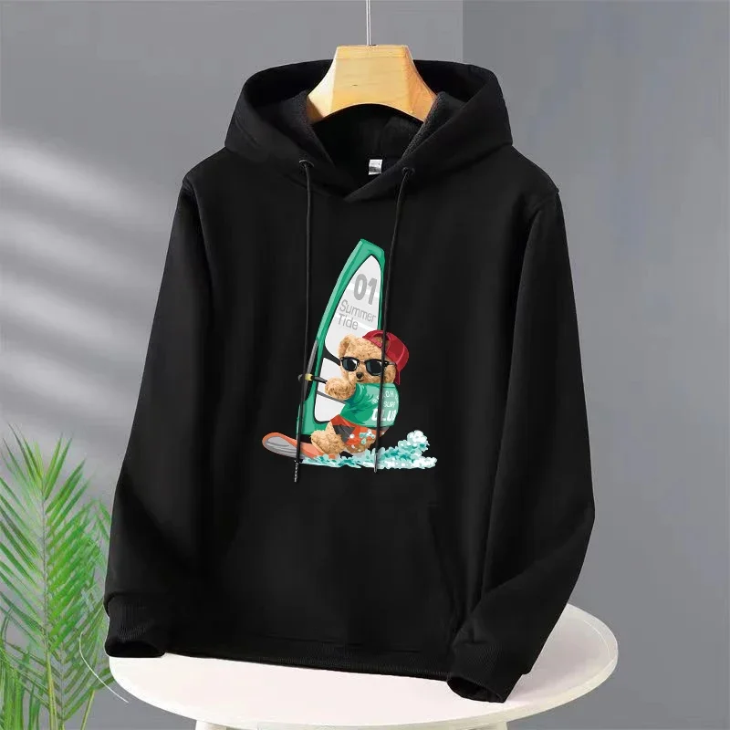 Men's Bear Print Casual Hoodies Harajuku Y2k Designer Pullover Hoodie Mens Pullover Sweatshirt for Male Vintage Trendy Clothing