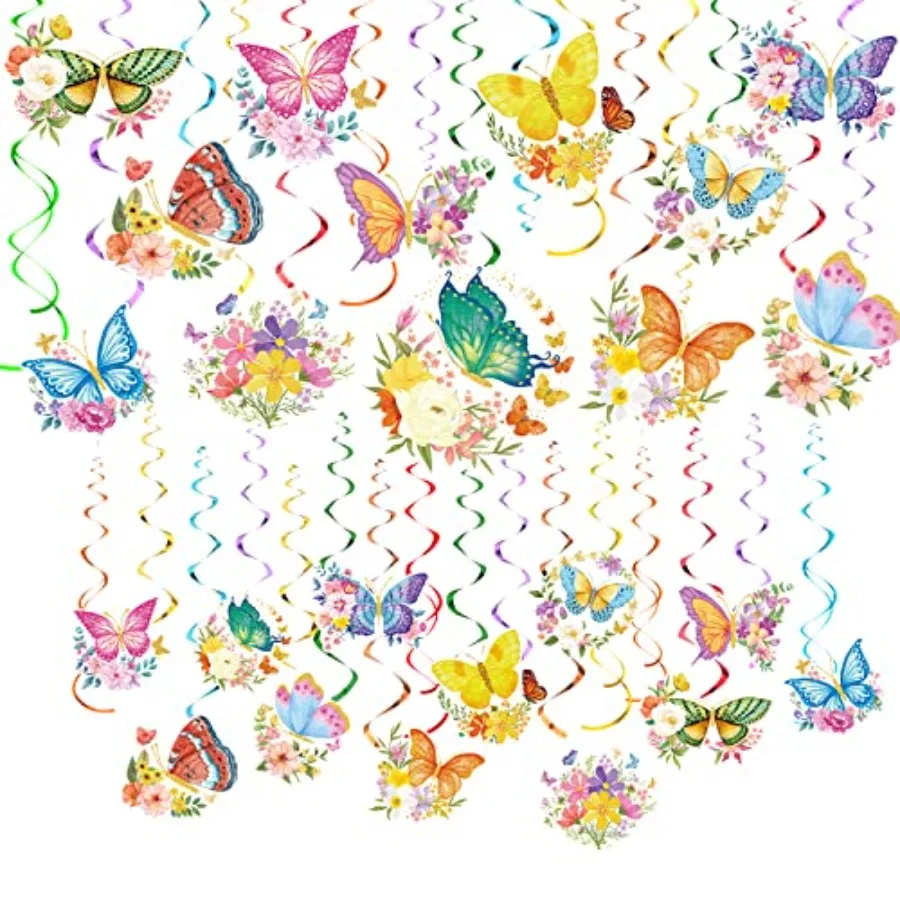 30 Pieces Butterfly Flower Hanging Swirl Party Decorations Summer Spring Butterfly Ceiling Decorations for Baby Shower Birthday