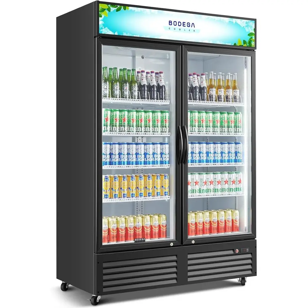 

COOLER Commercial Mercher Rerigerator, 2 Glass Door Commercial Beverage Rerigerator, 40 Cu. t Beverage Display Cooler with Sot L