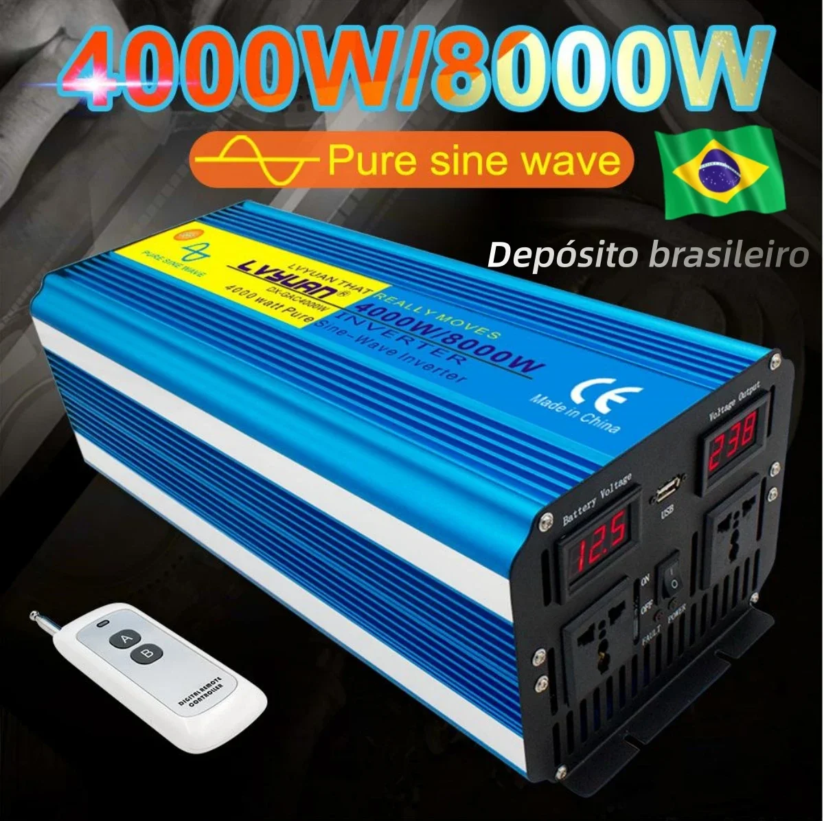 220V Inversor de onda senoidal pura com display LED, 60Hz DC12V/24V-AC 220V conversor de carro, transformador de energia solar, 5kW, 6kW, 8kW