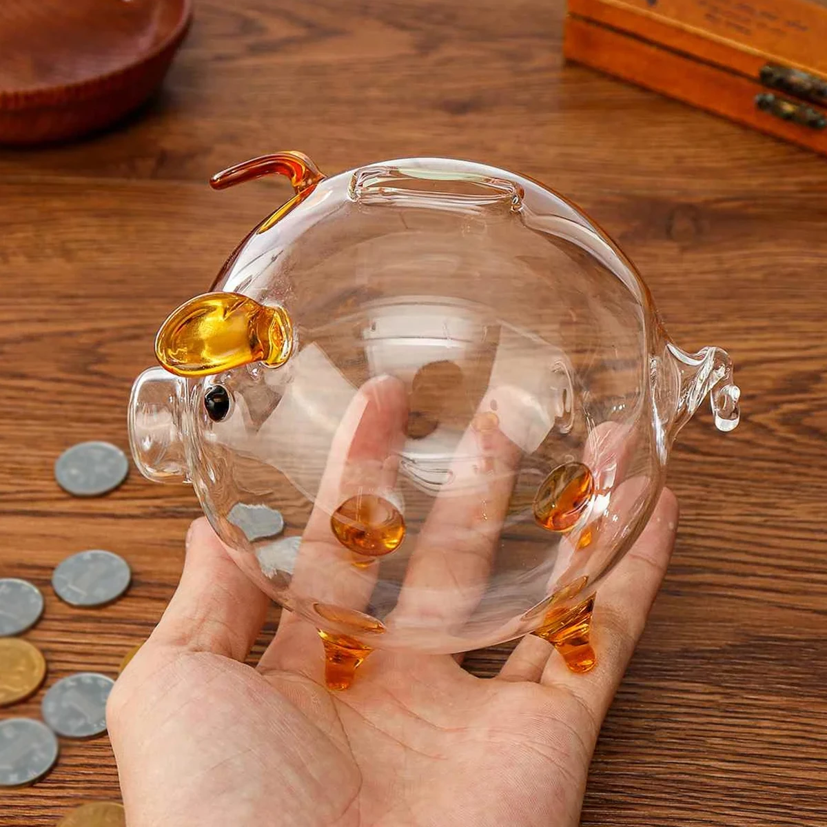 

Pig Piggy Bank Money Boxes Coin Saving Box Cute Transparent Glass Souvenir Birth, Coin Banks Money Saving Box