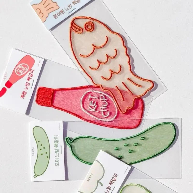 2026 NEW Embroidered Cat Fruit Vegetable Organza Bookmark Lightweight Page Marker For Book Reading Lovers Decoration Gift