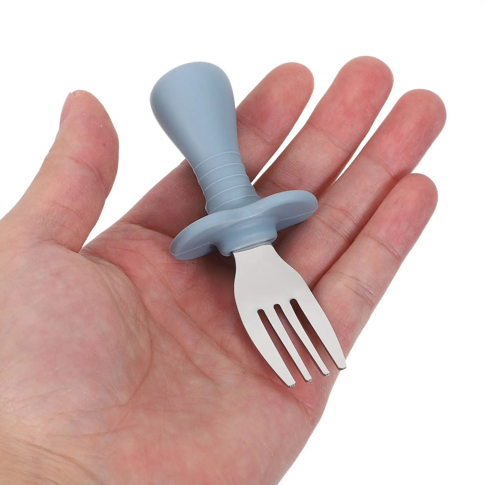 

1Set Toddler Eating Set Silicone Baby Training Utensils with Stainless Non-Slip Ergonomic Handles for Feeding Skills