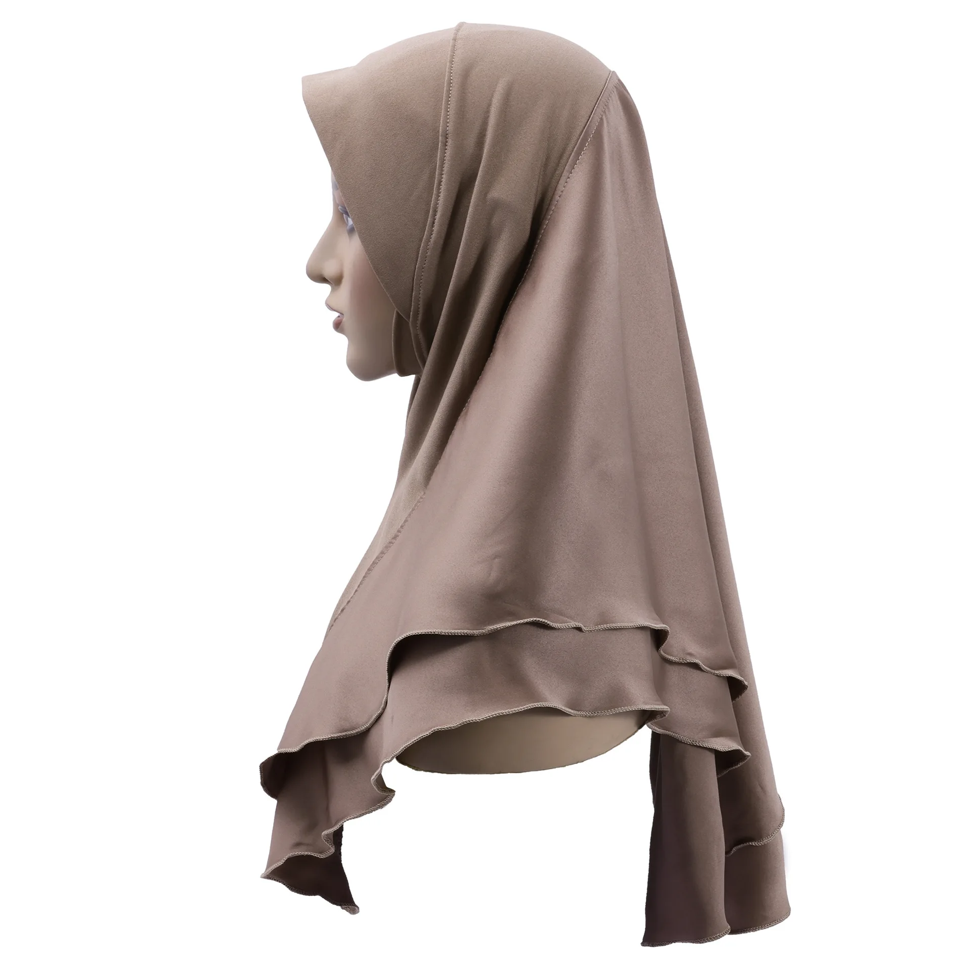 Muslim Head Scarf Malay Soft Brim Double Layer Satin Amira Head Cover Islamic Pull On Headscarf Instant Hijab Ramadan Eid Wraps