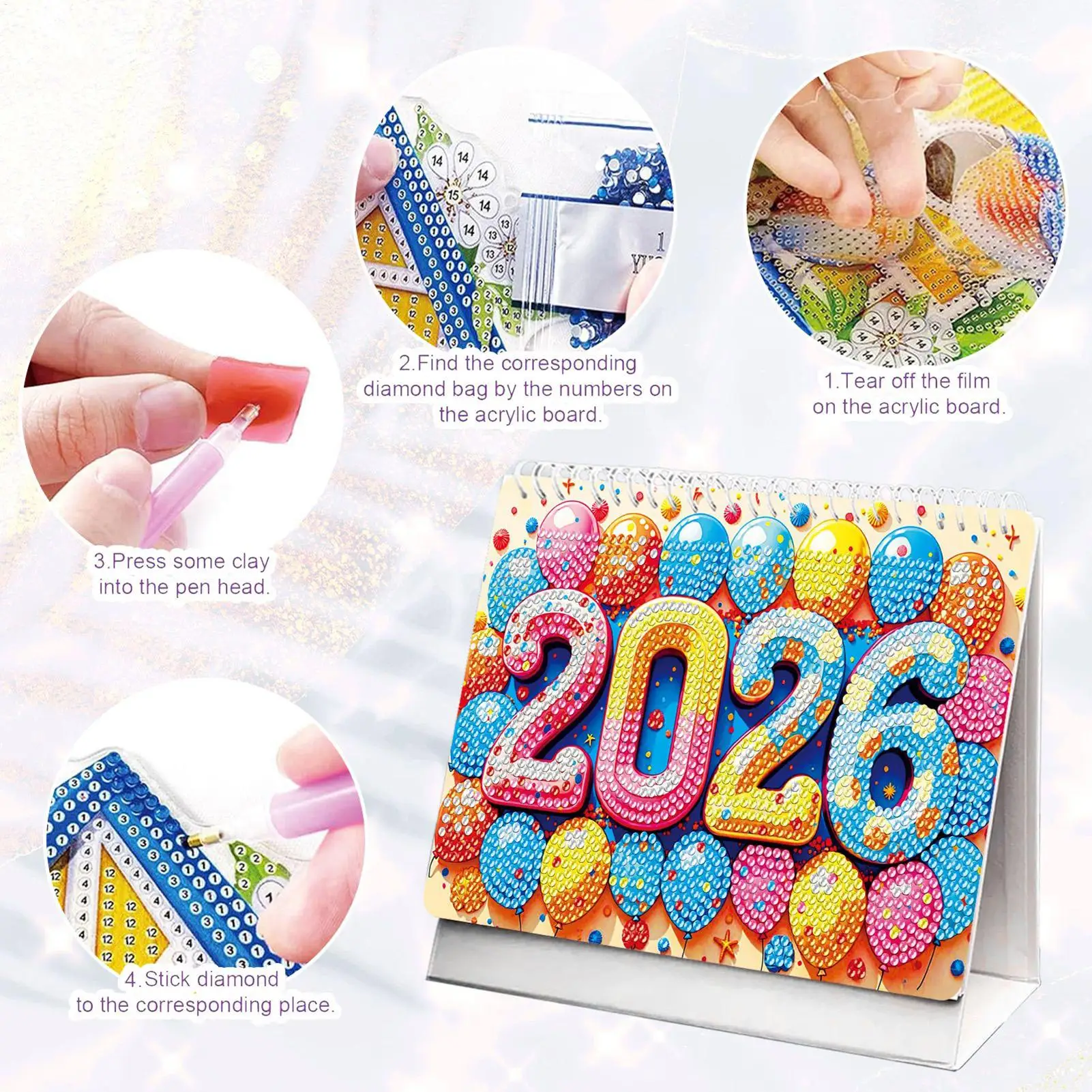 2026 Desktop Calendar Rhinestone Art Office Desk Calendar 2026 Monthly Planner Desktop Accessories For Teacher Student Classroom
