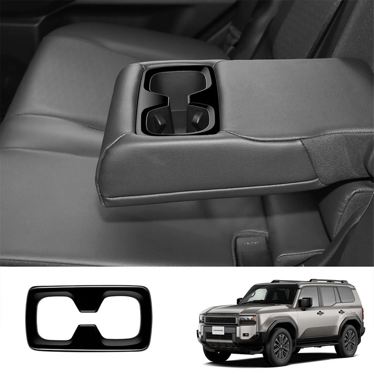 Car Rear Armrest Cover Water Cup Holder Frame Rear Cup Holder Trim Sticker for Prado LC250 2024 Glossy Black