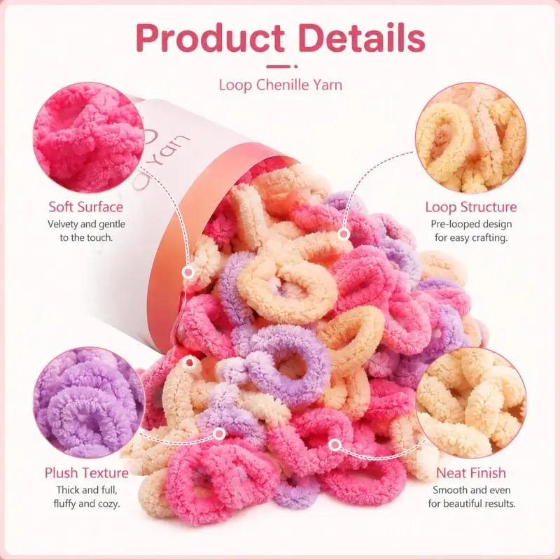 100g/Rolle Fingerschlaufen-Garn, Flauschiges Weiches Chenille-Garn, Dickes Garn für Handgewebte Decken, Schals, Häkel- und Strickarbeiten, DIY-Garn im Angebot – Detail 5
