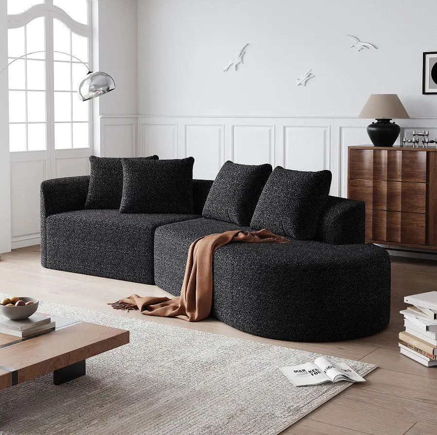 ！@Modern Convertible Upholstered Oversized Compression Corner Sofa 112-Inch Chenille 4-Seater Extra Deep Wide Seat Curved Cloud