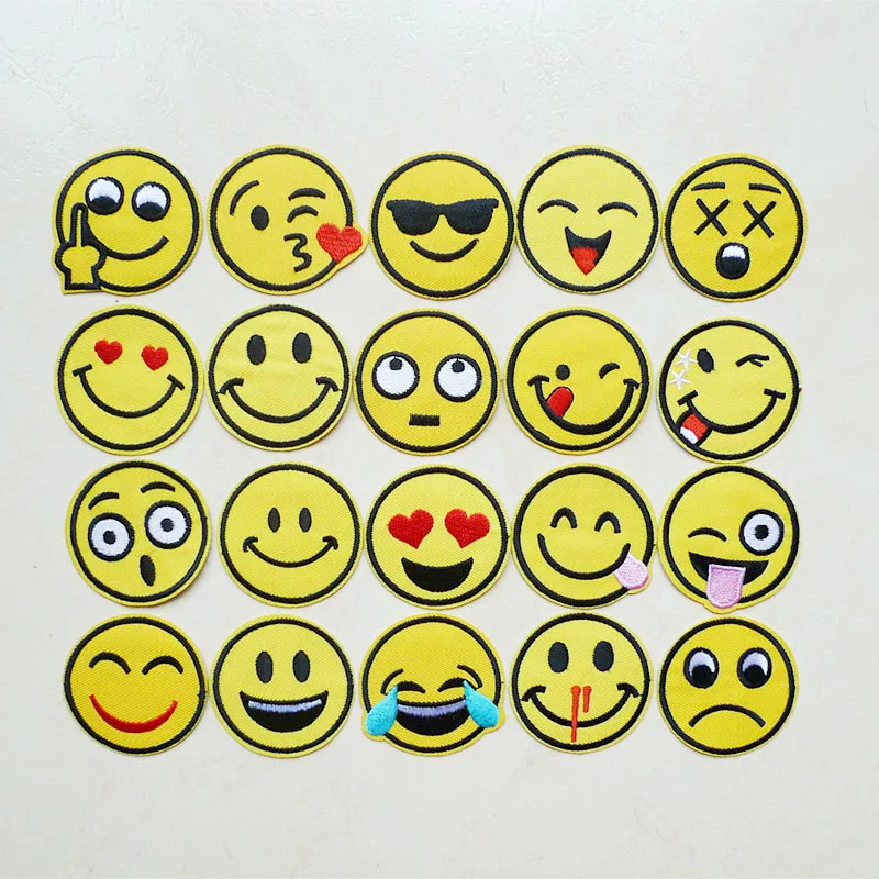 10 Pcs Yellow Smiling Face Embroidery Patches For Clothing DIY Iron-On Transfer T-Shirt Jacket  Backpack Simple Fun Embroidery