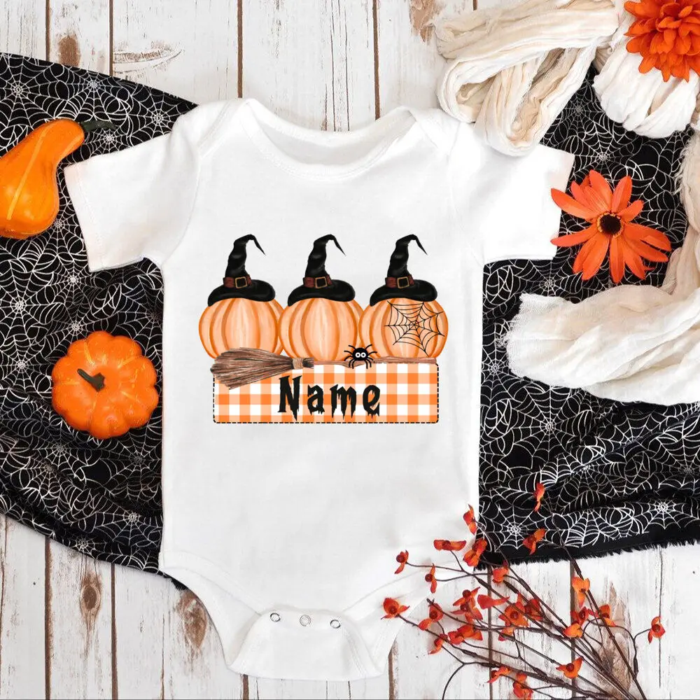 Personalized halloween baby romper custom Name Girl Boy Halloween Party Outfit newborn short sleeve bodysuit infant fall clothes