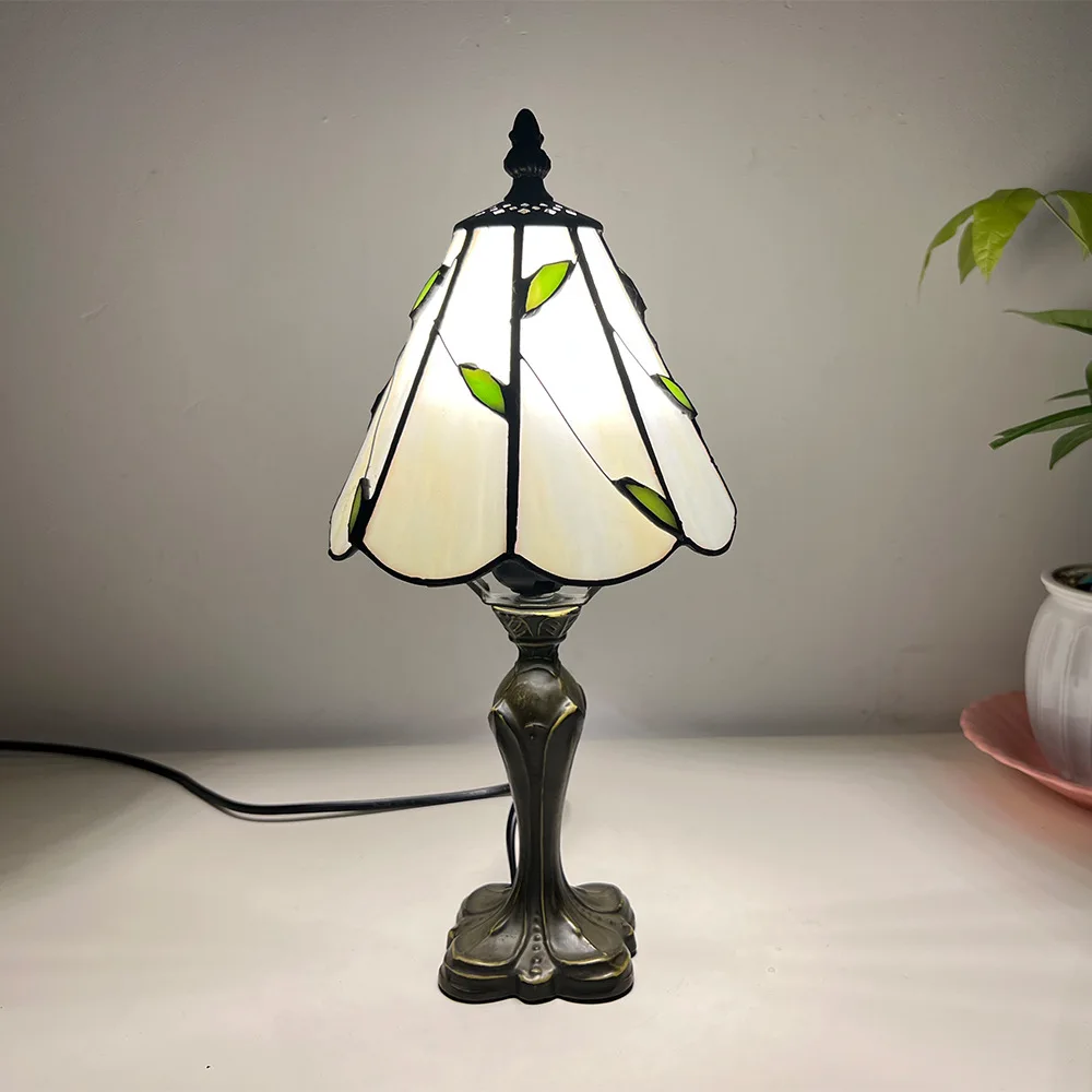 Colored Glass Mini Retro Electric Stained Glass Table Lamp Bedside Lamp LED Light for Bedroom Decorative Table Perfect Gift