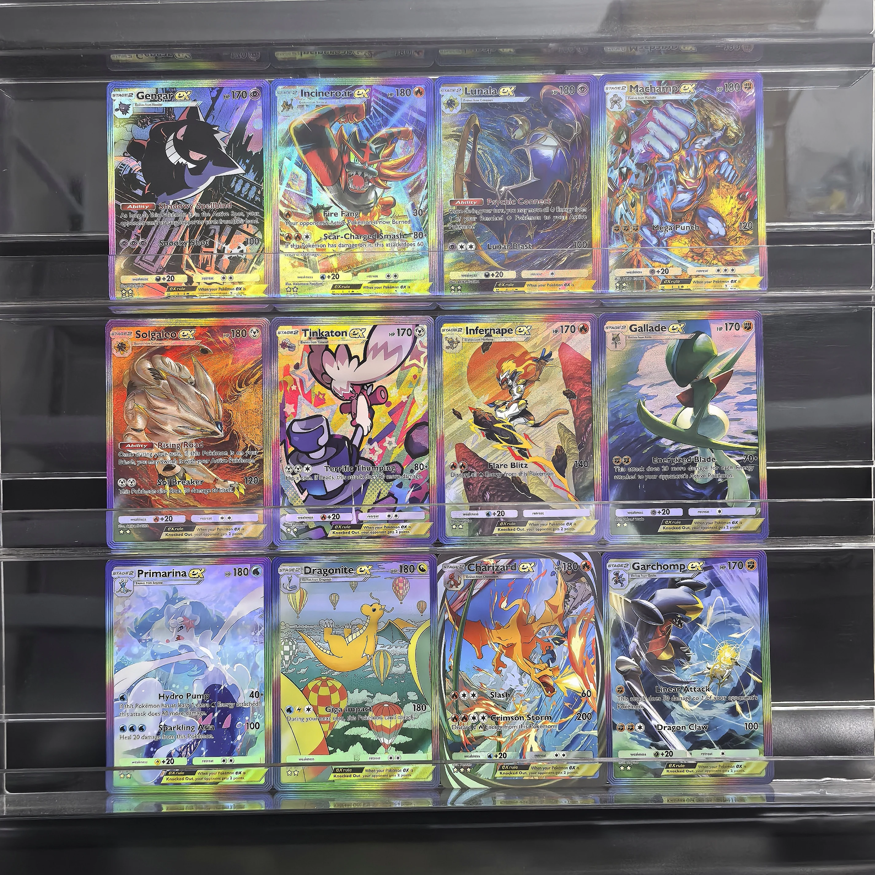 12 قطعة بطاقات جمع البوكيمون الجيب المرحلة 2 Gengar Lunala Solgaleo EX Machamp Charizard لعبة كلاسيكية بطاقات أنيمي دمى هدايا