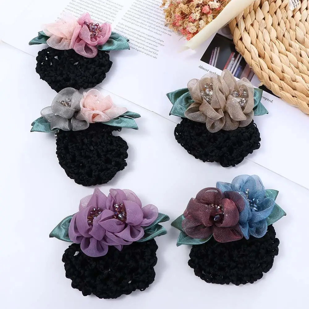 Bank Staff Mother's Day Gift Nurses Crystal Crochet Hair Accessories Korean Style Headdress Flower Bun Net Snood Women Hairpin